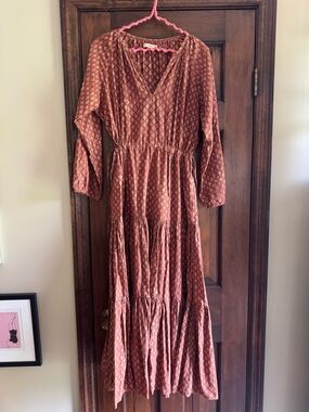 Nani Pani Rust Printed Maxi Dress - Boho V-Neck